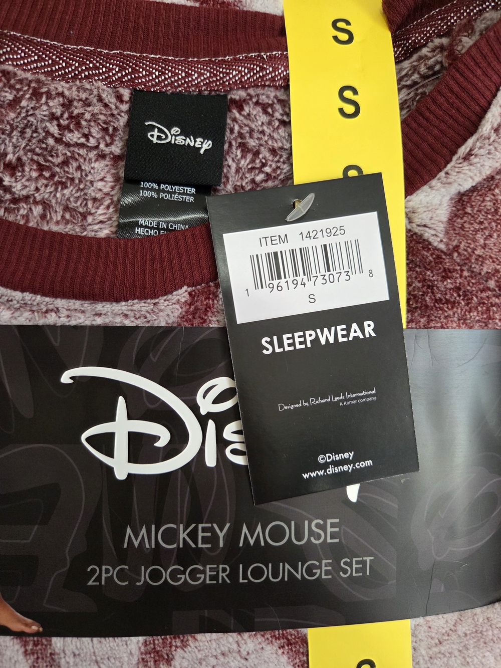 NWT Women's Disney Mickey Mouse 2pc Jogger Lounge Set, Long sleeve, Maroon - Picture 2 of 5